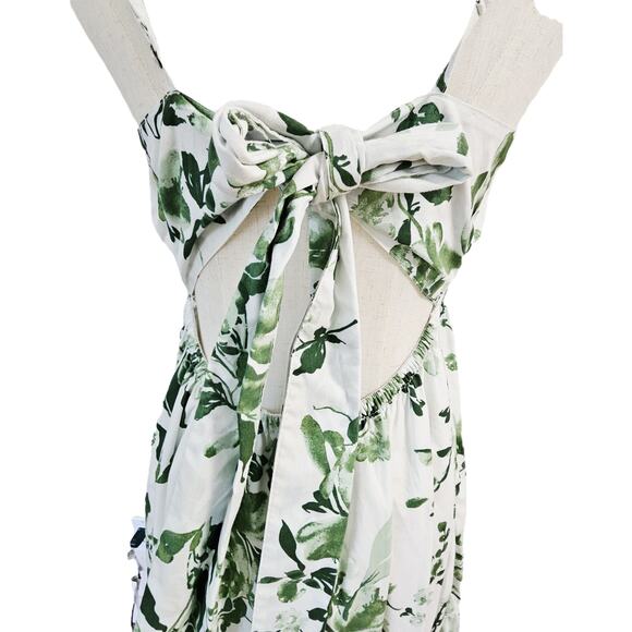 Abercrombie Green White Poplin Feminine Backless Maxi Dress Ruffles Coquette L - Picture 5 of 16